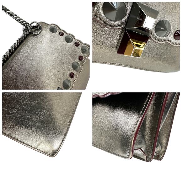 Fendi Mini Kan Studded Metallic Leather Chain Shoulder Bag - Picture 10 of 10